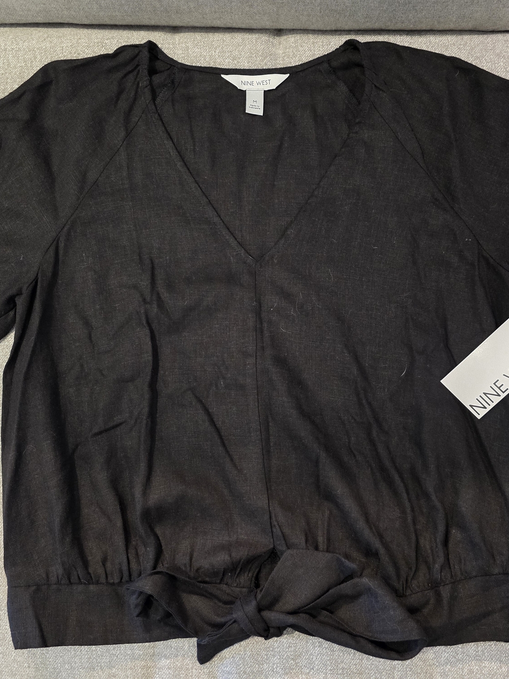 Nine West Black V-Neck Tie-Hem Women's Shirt NWT